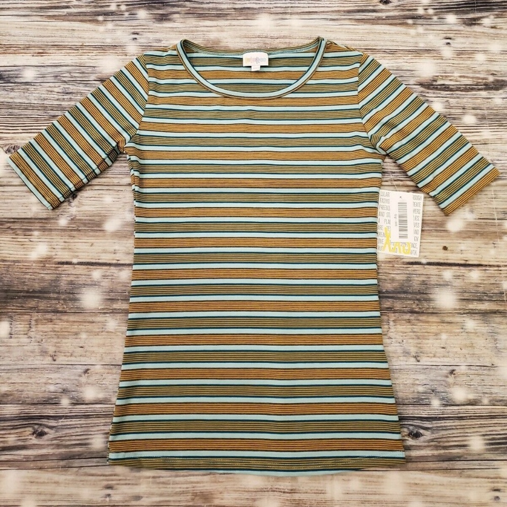 NWT LuLaRoe Gigi XXS Multicolor Striped Teal Shirt